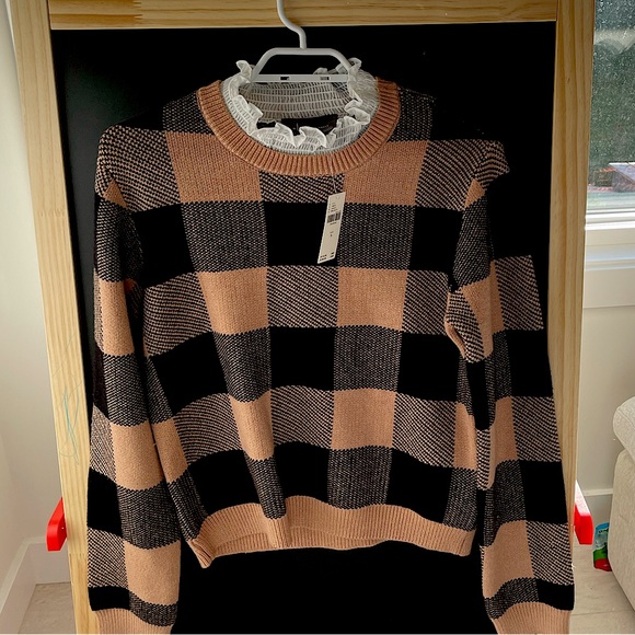 Anthropologie frill collared checkered sweater, NWT size S - Picture 2 of 7